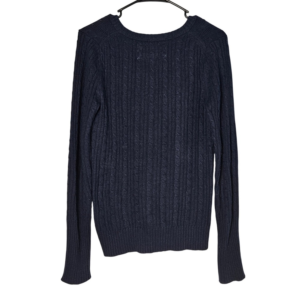 American‎ Eagle Y2K Blue Cable Knit V Neck Sweater Medium Academia Bella Elena - Picture 6 of 6